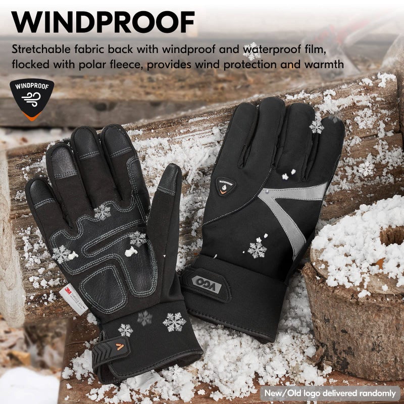 Vgo... 1-Pair -4â„‰ or above 3M Thinsulate C100 Lined High Dexterity Touchscreen Synthetic Leather Winter Warm Work Gloves, Waterproof Insert (Size XL, Black, SL8777FW) - Image 5
